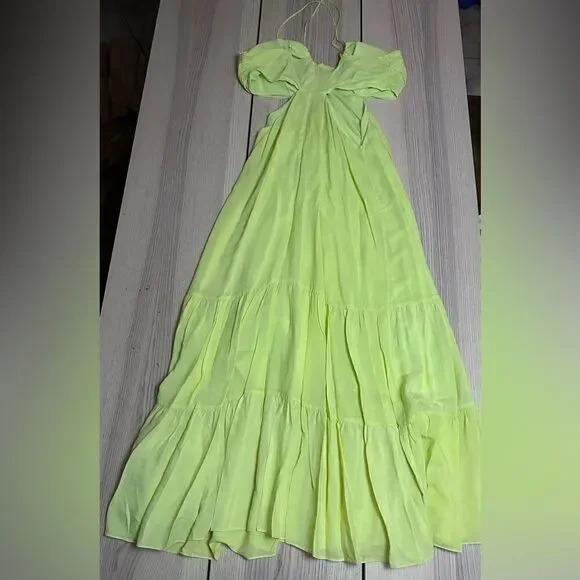 Nicole Miller Asymmetric Neck Silk Blend Slip Dress in Lemon - Size XL NWOT - Picture 4 of 11